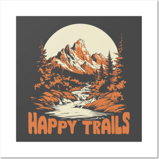 Happy Trails 1970's Vibe Hiking Tee Posters and Art